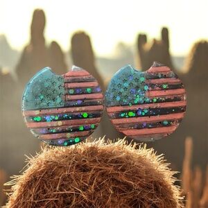 Artisan Glittery American Flag Coasters - Blue and Red